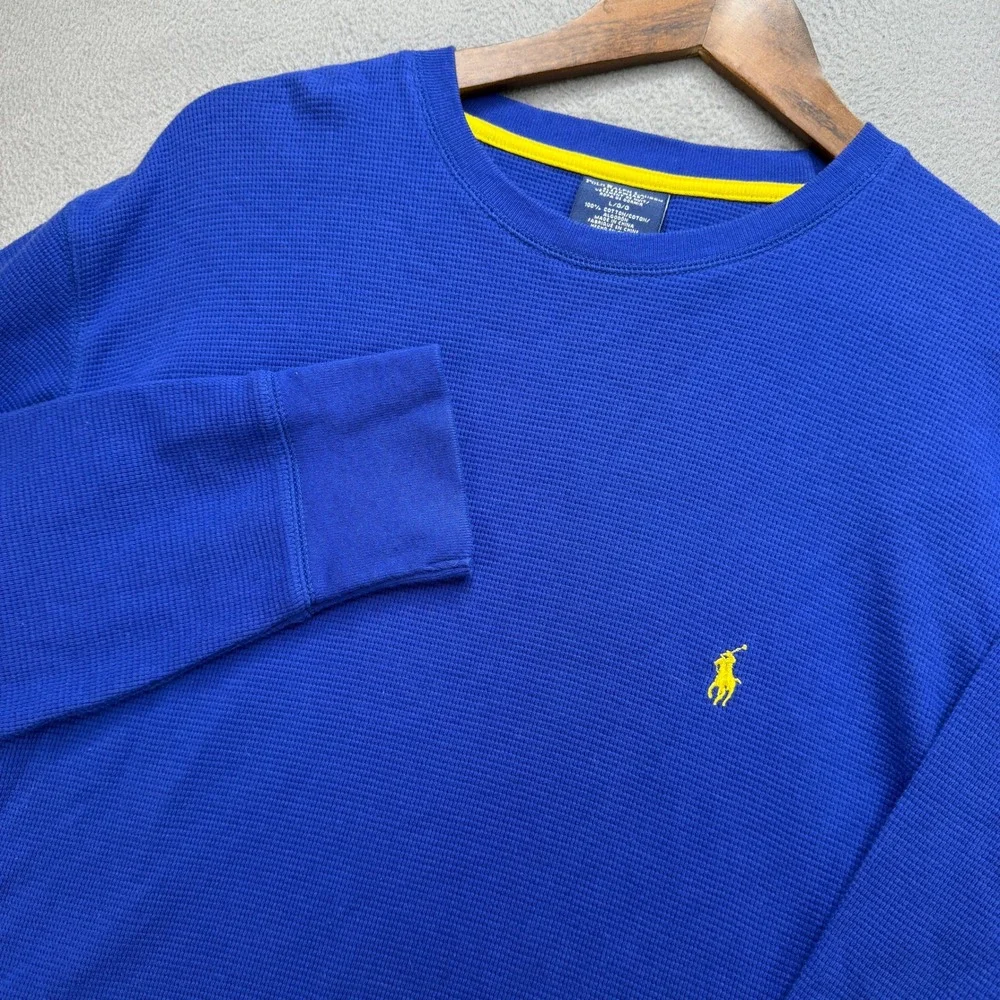 Polo Ralph Lauren Sleepwear Thermal Shirt Mens Large Blue Cotton Waffle Knit